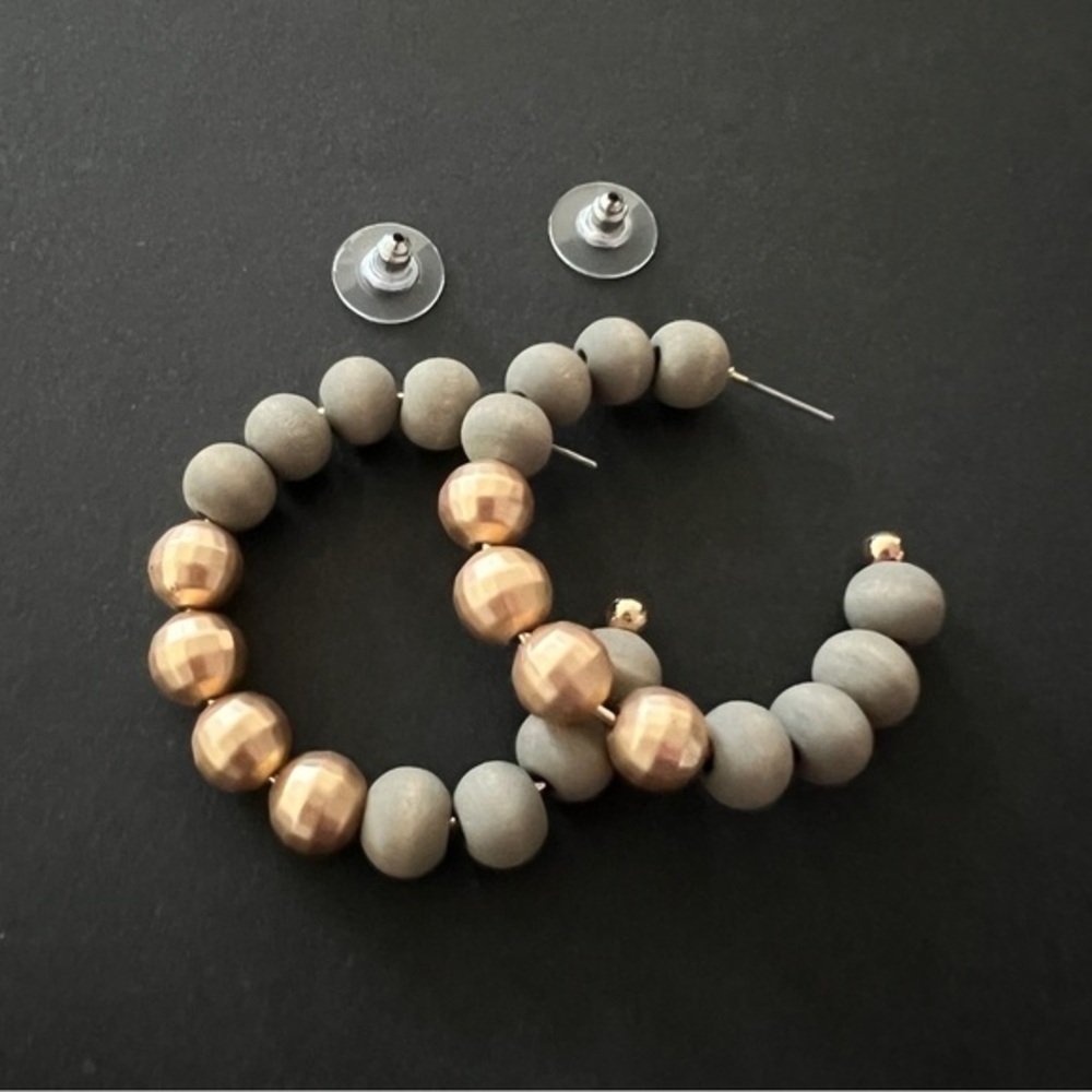 Wooden Beaded Hoop Earrings